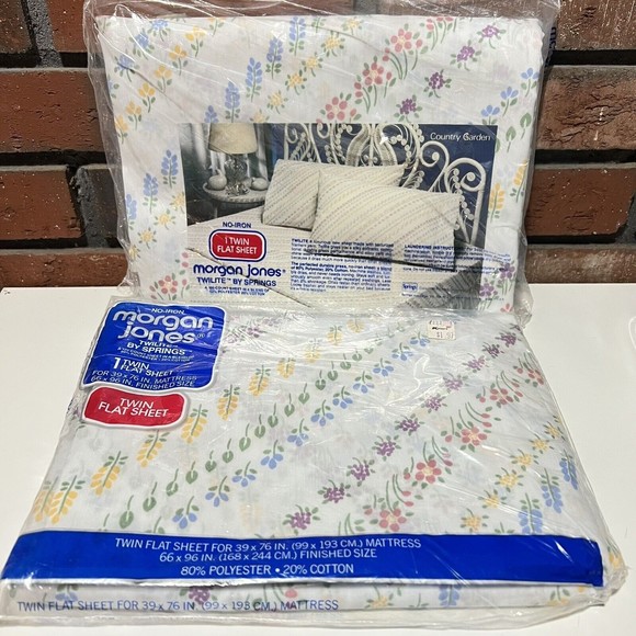 2 Vintage Morgan Jones Country Gardens Springs Twin Flat Sheet No-Iron Twilite - Picture 1 of 9